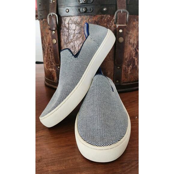 Rothy's The Original Slip On Sneaker Anchor Textile Blue White Women US 9 EU 40 - Picture 1 of 8
